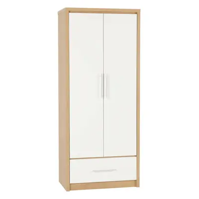 Seville Door Drawer Wardrobe White Gloss Oak Effect Veneer Hanging Rail