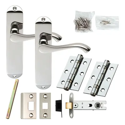 Door Handle & Latch Pack Chrome Modern Scroll Lever Round Backplate x 40mm