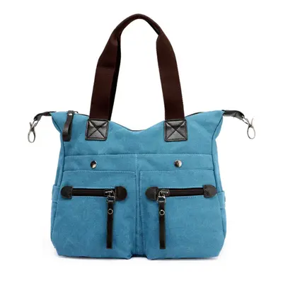 (Blue) Fashion Women Canvas Handbag Casual Shoulder Bag Pockets Large Capacity Vintage Crossbody