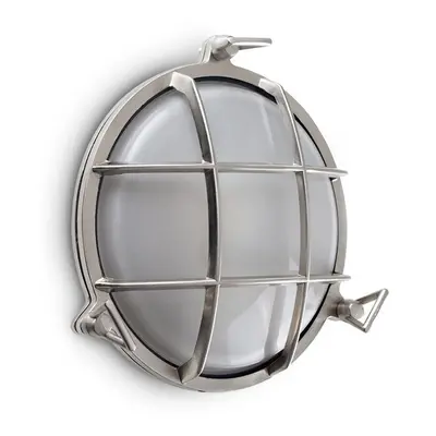 Modern IP64 Rated Round Nautical Design Frosted Lens and Polished Aluminium Metal Outdoor Wall L