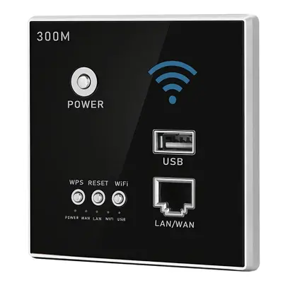 (Silver) 300M Wireless WIFI Wall Embedded Router WiFi Repeater Extender USB Charging Socket for 