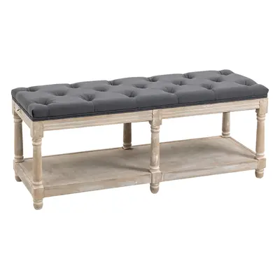 HOMCOM 2-Tier Bed End Bench, Vintage Stool Button Tufted Window Seat, Grey