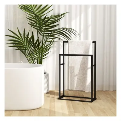 vidaXL Freestanding Towel Rack Black Steel Bathroom Storage Rack Towel Holder