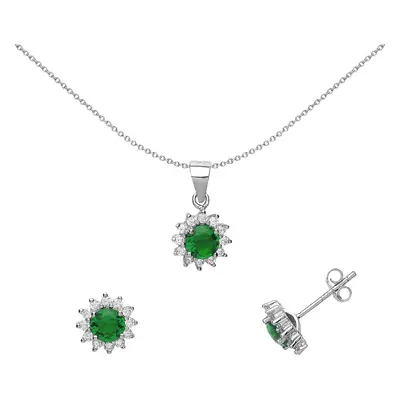 Jewelco London Ladies Sterling Silver Emerald-Green Cubic Zirconia Sunshine Cluster Solitaire Ea