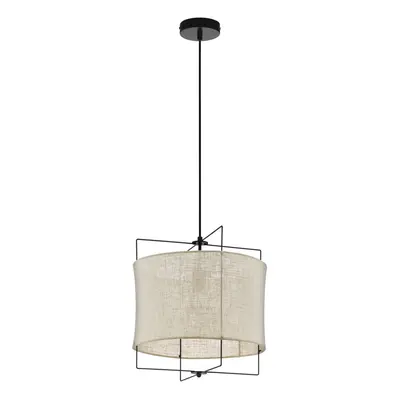 Hanging Ceiling Pendant Light Black & Linen Shade 1x 40W E27 Feature Lamp