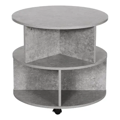 HOMCOM Tier Coffee Table Round Rolling Centre Table w/ Wheels Cement