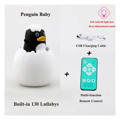 (Penguin) Multi-shape Creative Simulation Dinosaur Egg Night Light Sensor Pats Colorful Music Ta