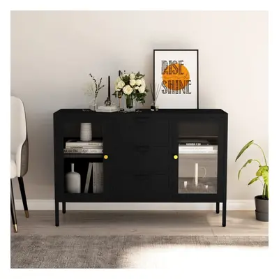 vidaXL Sideboard Black Steel and Tempered Glass Side Cabinet Home Organiser