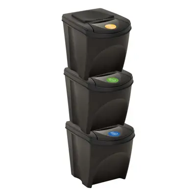 vidaXL 3x Stackable Dustbins Anthracite L Trash Waste Rubbish Garbage Bin