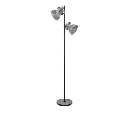 Standing Floor Lamp Light Black & Raw Steel Wood Base x 40W E27 Bulb