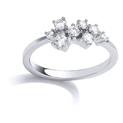 (Q) Jewelco London Ladies Rhodium Plated Sterling Silver Cubic zirconia Random Cluster Engagemen