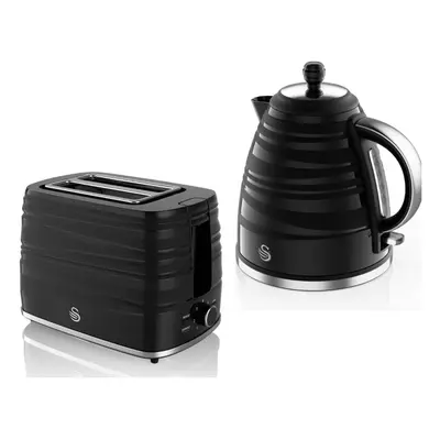 Swan Symphony Kettle & Slice Toaster Contemporary Set in Black