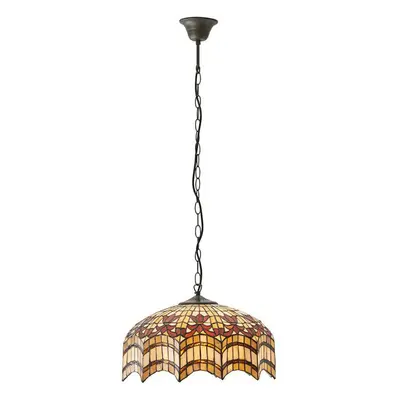 Tiffany Glass Hanging Ceiling Pendant Light Bronze & Scalloped Lamp Shade i00154