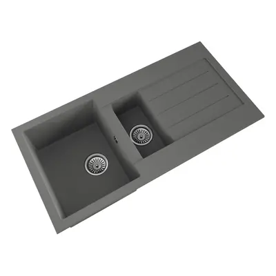 101cm Kitchen 1.5 Bowl Composite Inset Sink with Overflow & Drainer - Matt Grey