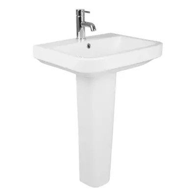 NRG Bathroom Cloakroom Full Pedestal 555mm Basin Compact Single Tap Hole Sink