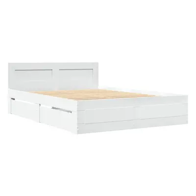 vidaXL Bed Frame with Headboard Bed Base White 140x190 cm Engineered Wood