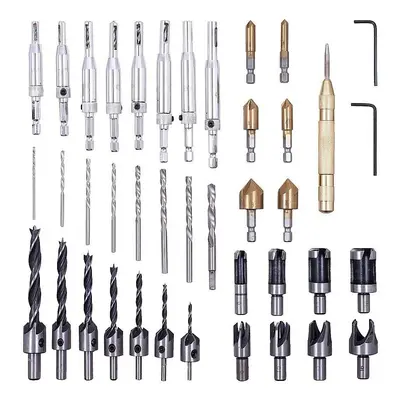 40pcs Chamfer Countersink Drill Bits Wood Plug Cutter Center Punch Core Drill Bit Set