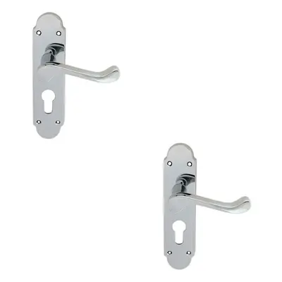 2x PAIR Victorian Upturned Lever on Euro Lock Backplate x Polished Chrome