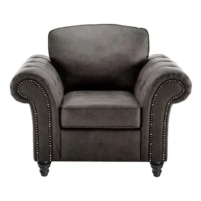 (Charcoal Black) Oakland Suede Leather Arm Chair