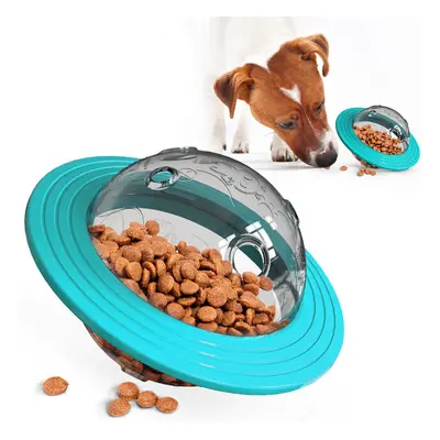 (Blue) UFO Shape Dog Cat Food Ball Shaking Foods Leak Container