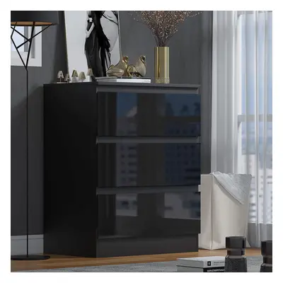 Bedside Table Nightstand With Drawers Bedroom Storage Gloss Black