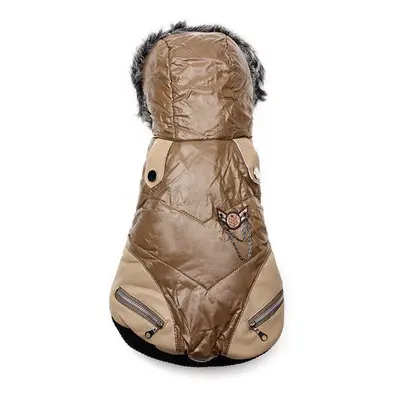 (Khaki, S) Pet Dog Winter Poly Urethane Hooded Wadded Warm Cotton Coat Jacket