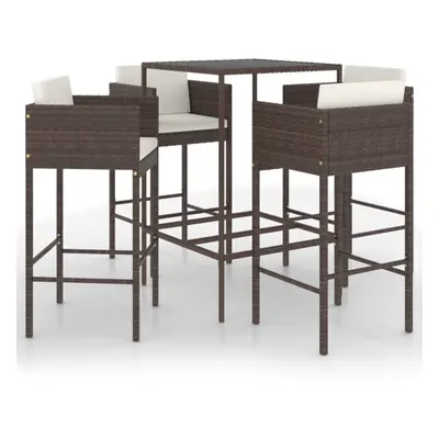 vidaXL Garden Bar Set Piece with Cushions Poly Rattan Brown Table and Chair