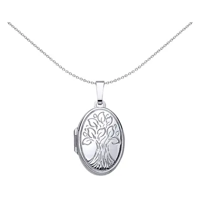 Jewelco London Ladies Sterling Silver Oval Leaves Locket Necklace inch - LK38