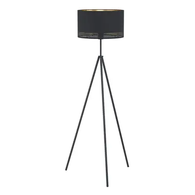 Floor Lamp Light Colour Black Shade Black Inner Gold Outer Fabric Bulb E27 1x40W