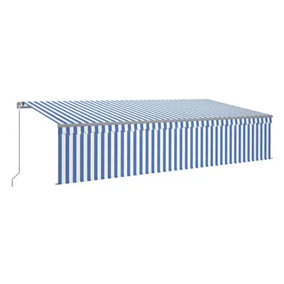 vidaXL Manual Retractable Awning with Blind&LED 6x3m Blue&White Outdoor Awning