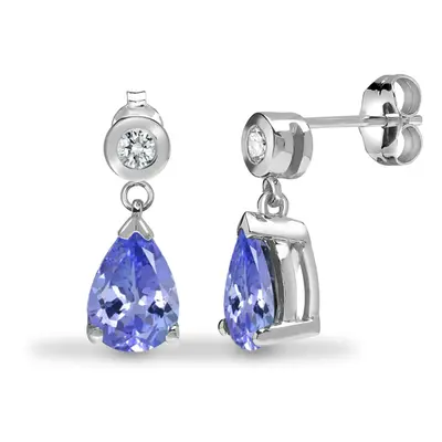 Jewelco London 9ct White Gold Rub Over Set H I1 0.08ct Diamond and Pear Lilac 1.2ct Tanzanite Te