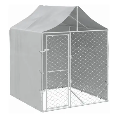 vidaXL Outdoor Dog Kennel Dog House Pet Crate with Roof Silver Galvanised Steel