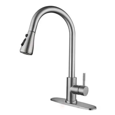 (Brushed, 9/16) Kitchen Faucet With Pull Down Sprayer Brushed Nickel High Arc Single Handle Stai