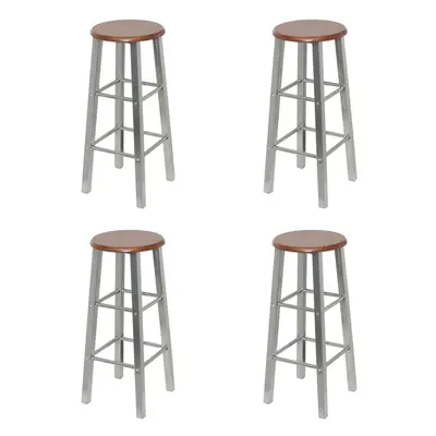 vidaXL 4x Bar Stools Silver and Brown MDF Bar Chair Kitchen Furniture Seat