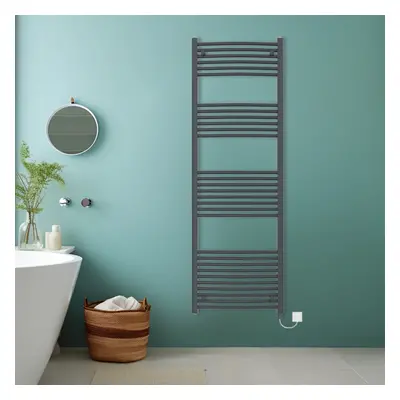 (Anthracite, 1800x600mm) Bathroom Curved Prefilled Electric Heated Towel Rail Ladder Warmer Radi