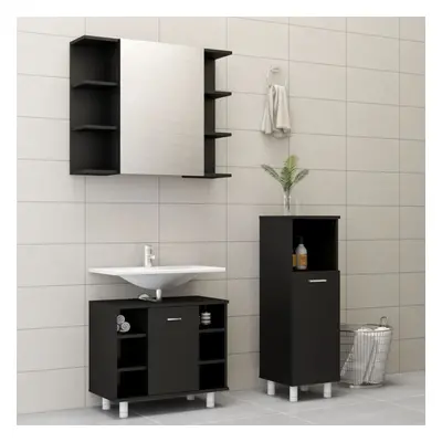 vidaXL Bathroom Furniture Set Piece Black Engineered Wood Furniture Mirror