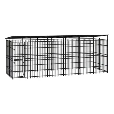 vidaXL Outdoor Dog Kennel with Roof Steel Puppy Enclosure Dog Pet Supply Cage