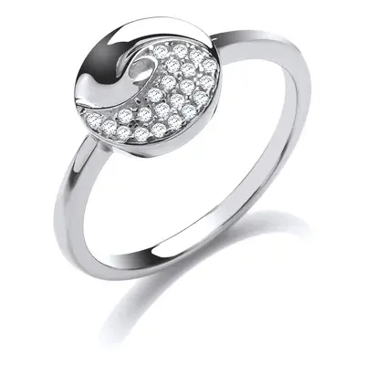 (Q) Jewelco London Ladies Rhodium Plated Sterling Silver Cubic Zirconia Donut Swirl Dress Ring