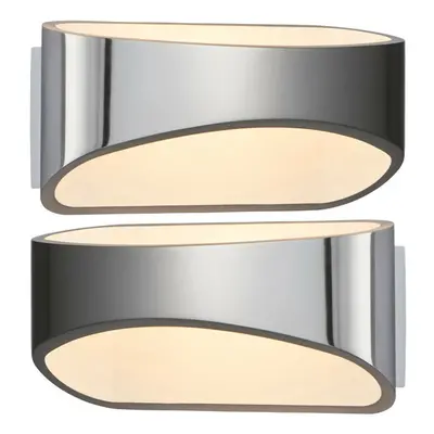 2 PACK Unique LED Wall Light Warm White Gloss Chrome Loop Up & Down Bedside Lamp