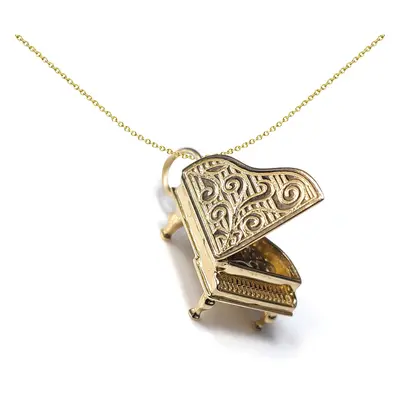 Jewelco London Solid 9ct Yellow Gold Open Grand Piano Charm Pendant - JPD294