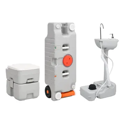 (41.5 x 36.5 x cm + x x cm) vidaXL Portable Camping Toilet and Handwash Stand Set with Water Tan