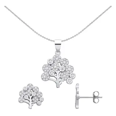 Jewelco London Ladies Rhodium Plated Sterling Silver CZ Bushy Tree Broccoli Cluster Earrings Nec