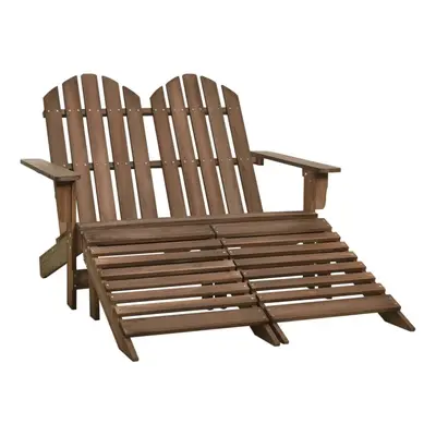 vidaXL Fir Wood 2-Seater Garden Adirondack Chair&Ottoman Brown Wooden Armchair