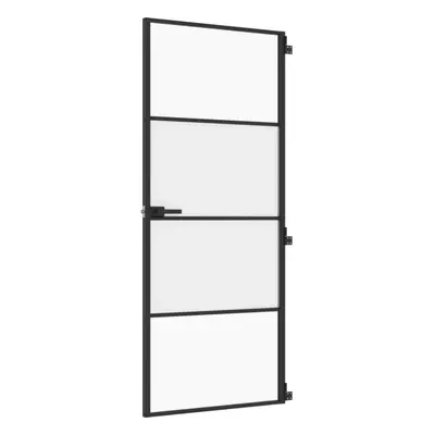 vidaXL Interior Door Slim Sliding Door Black Tempered Glass and Aluminium