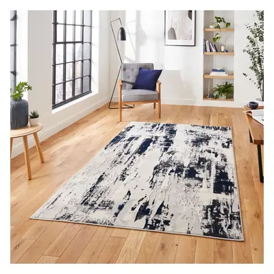 (Grey / Navy) Think Rugs Apollo GR579 Modern Abstract High Density Pile Rug