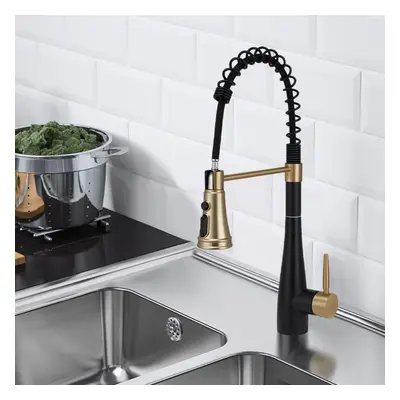 Black and Golden Pre-rinse Pull-Down Swivel Kitchen Mixer Tap Faucet