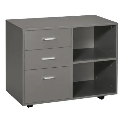 HOMCOM Freestanding Storage Cabinet w/ Drawers Shelves Wheels Office Grey