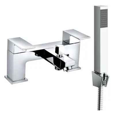 Square Twin Filler Mixer Tap & Bath Filler Hand Held Shower Head Set