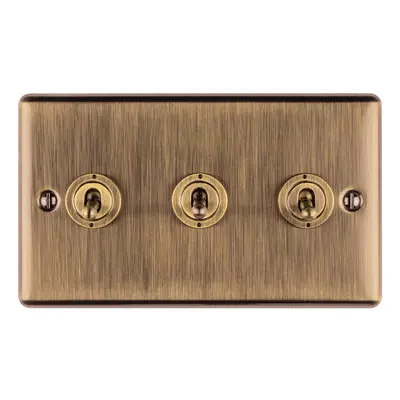 3 Gang Triple Retro Toggle Light Switch ANTIQUE BRASS 10A Way Lever Plate