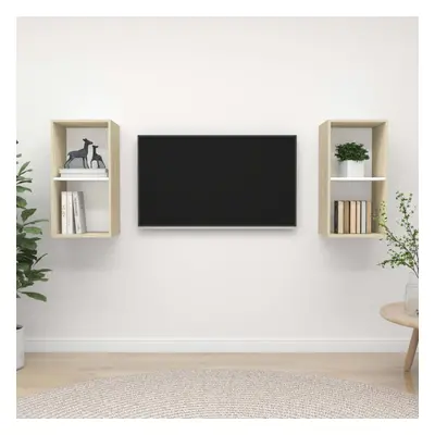 vidaXL 2x Wall Mounted TV Cabinets White and Sonoma Oak Furniture Living Room